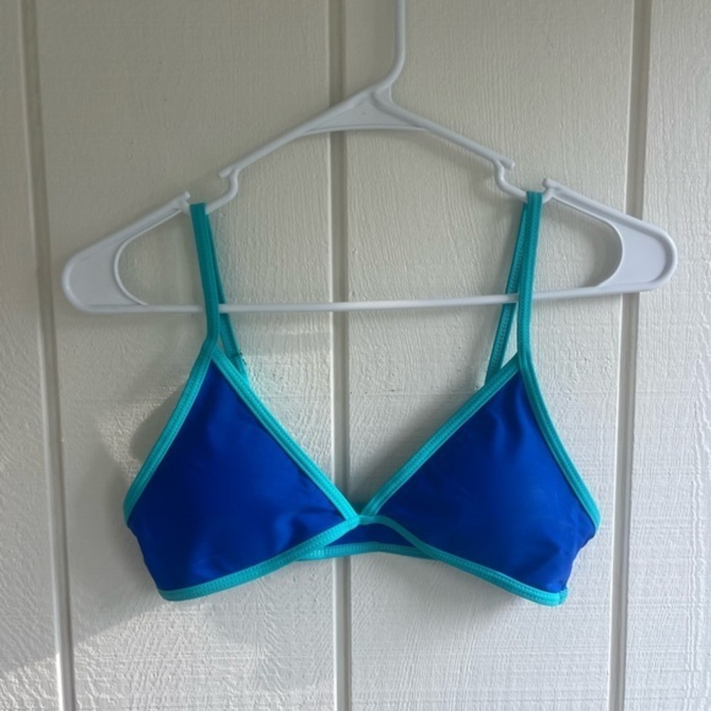Blue and Teal Women's Swim Top